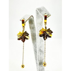 Gold Yaprak Detaylı Zincirli Küpe